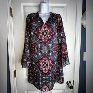 White House Black Market Petites Small Floral Bell Sleeve Boho Dress SP WHBM